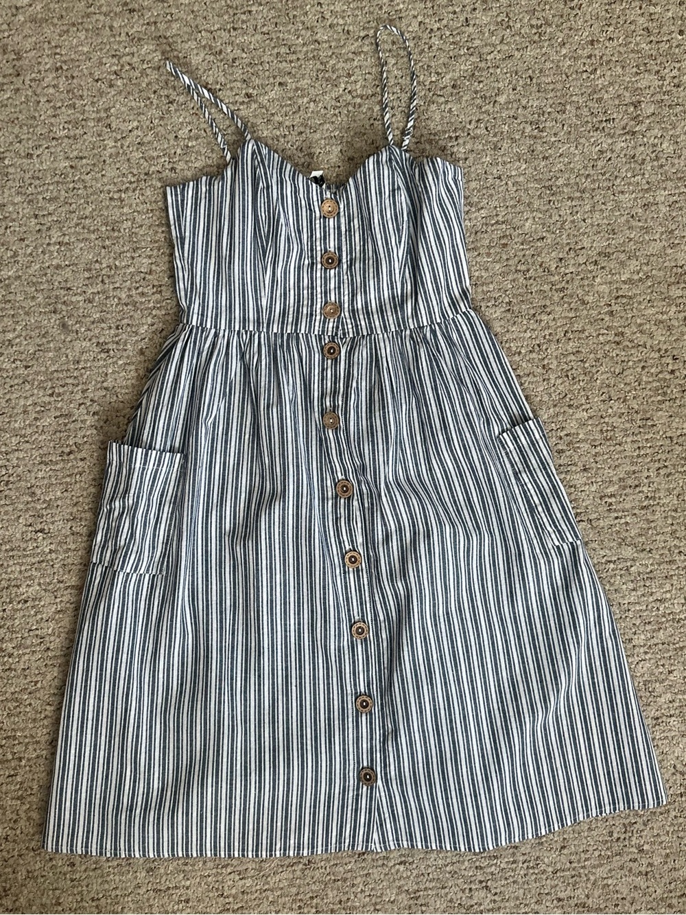 Davi & Dani Spaghetti Strap Dress Dark Denim Blue Stripes Size Large - Picture 6 of 6